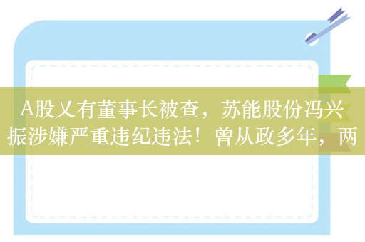 A股又有董事长被查，苏能股份冯兴振涉嫌严重违纪违法！曾从政多年，两次被记大过