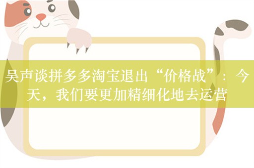 吴声谈拼多多淘宝退出“价格战”：今天，我们要更加精细化地去运营