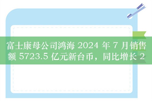 富士康母公司鸿海 2024 年 7 月销售额 5723.5 亿元新台币，同比增长 22％