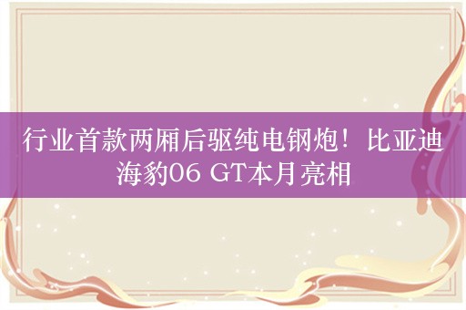 行业首款两厢后驱纯电钢炮！比亚迪海豹06 GT本月亮相