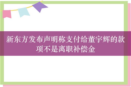 新东方发布声明称支付给董宇辉的款项不是离职补偿金