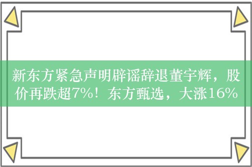 新东方紧急声明辟谣辞退董宇辉，股价再跌超7%！东方甄选，大涨16%