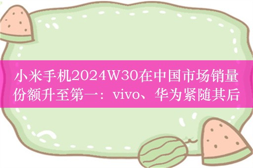 小米手机2024W30在中国市场销量份额升至第一：vivo、华为紧随其后