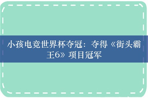 小孩电竞世界杯夺冠：夺得《街头霸王6》项目冠军