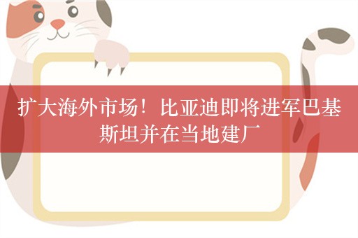 扩大海外市场！比亚迪即将进军巴基斯坦并在当地建厂