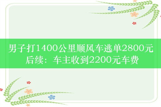 男子打1400公里顺风车逃单2800元 后续：车主收到2200元车费