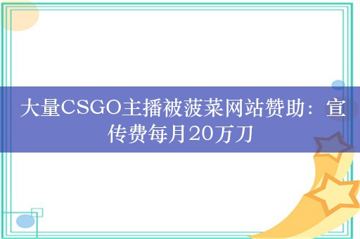  大量CSGO主播被菠菜网站赞助：宣传费每月20万刀