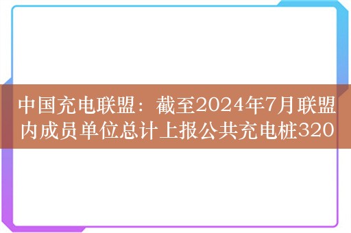 中国充电联盟：截至2024年7月联盟内成员单位总计上报公共充电桩320.9万台