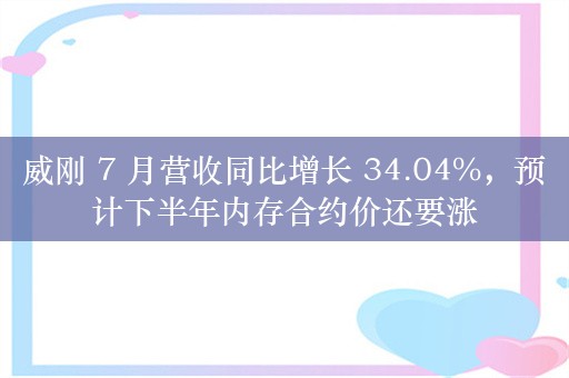 威刚 7 月营收同比增长 34.04%，预计下半年内存合约价还要涨