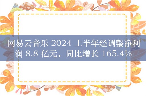 网易云音乐 2024 上半年经调整净利润 8.8 亿元，同比增长 165.4%