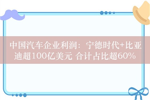 中国汽车企业利润：宁德时代+比亚迪超100亿美元 合计占比超60%