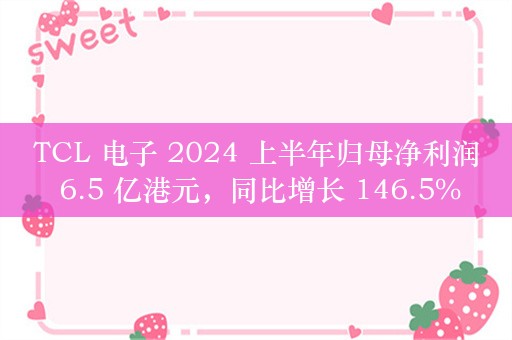 TCL 电子 2024 上半年归母净利润 6.5 亿港元，同比增长 146.5%