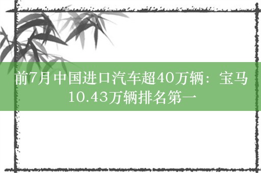 前7月中国进口汽车超40万辆：宝马10.43万辆排名第一