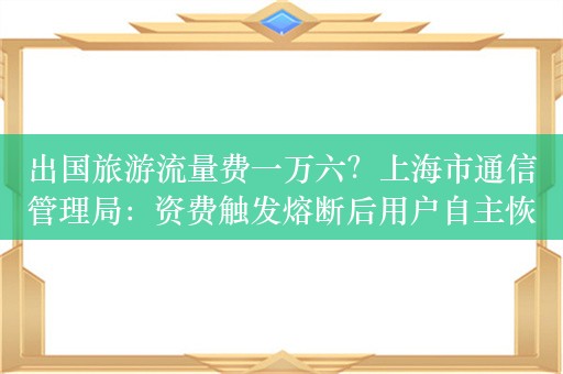 出国旅游流量费一万六？上海市通信管理局：资费触发熔断后用户自主恢复漫游功能