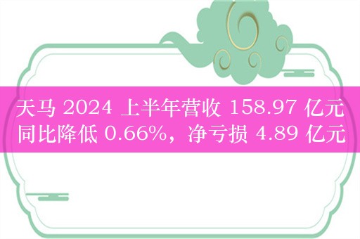 天马 2024 上半年营收 158.97 亿元同比降低 0.66%，净亏损 4.89 亿元