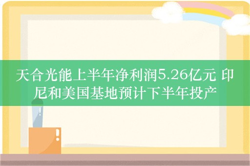 天合光能上半年净利润5.26亿元 印尼和美国基地预计下半年投产