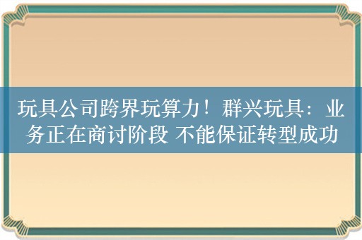 玩具公司跨界玩算力！群兴玩具：业务正在商讨阶段 不能保证转型成功