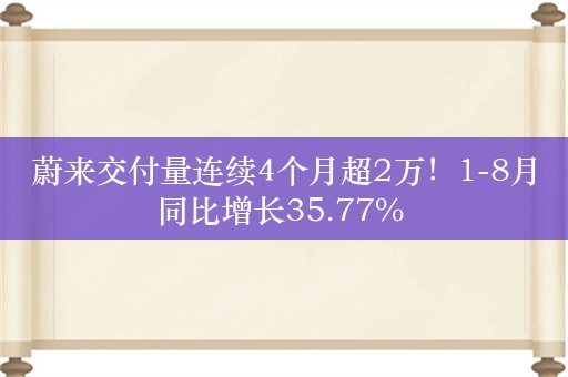 蔚来交付量连续4个月超2万！1-8月同比增长35.77% 