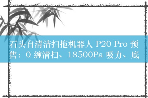 石头自清洁扫拖机器人 P20 Pro 预售：0 缠清扫、18500Pa 吸力、底盘升降