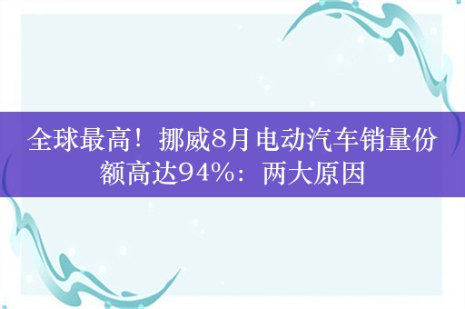 全球最高！挪威8月电动汽车销量份额高达94%：两大原因