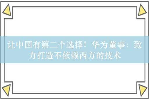 让中国有第二个选择！华为董事：致力打造不依赖西方的技术