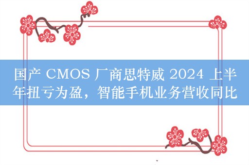 国产 CMOS 厂商思特威 2024 上半年扭亏为盈，智能手机业务营收同比大增近 3 倍