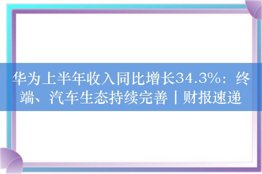 华为上半年收入同比增长34.3%：终端、汽车生态持续完善丨财报速递