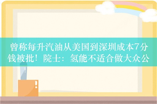 曾称每升汽油从美国到深圳成本7分钱被批！院士：氢能不适合做大众公共能源载体