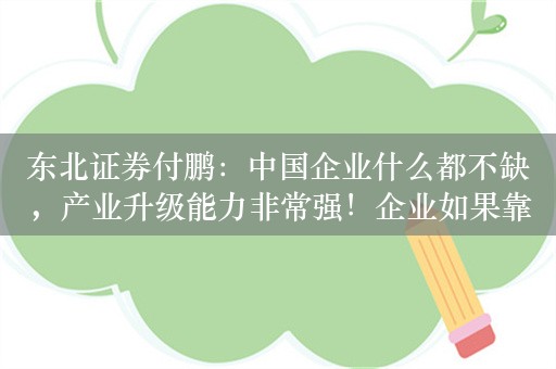 东北证券付鹏：中国企业什么都不缺，产业升级能力非常强！企业如果靠裁员导致利润上升，带来社会反馈非常差