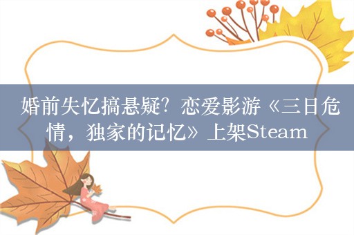  婚前失忆搞悬疑？恋爱影游《三日危情，独家的记忆》上架Steam