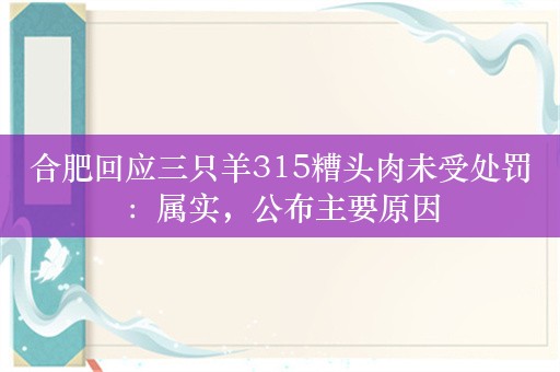 合肥回应三只羊315糟头肉未受处罚：属实，公布主要原因