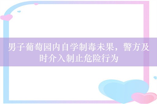 男子葡萄园内自学制毒未果，警方及时介入制止危险行为