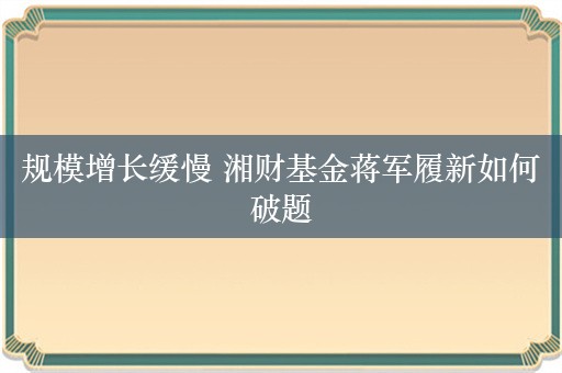 规模增长缓慢 湘财基金蒋军履新如何破题