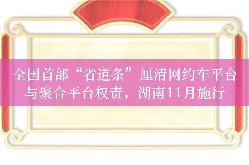 全国首部“省道条”厘清网约车平台与聚合平台权责，湖南11月施行