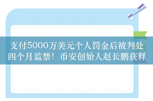 支付5000万美元个人罚金后被判处四个月监禁！币安创始人赵长鹏获释后首发声：将进行更多科技投资