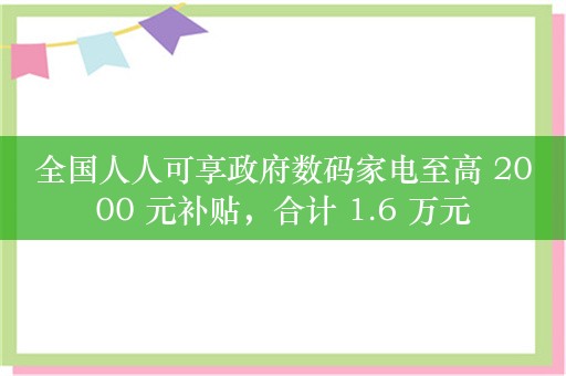 全国人人可享政府数码家电至高 2000 元补贴，合计 1.6 万元