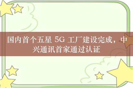 国内首个五星 5G 工厂建设完成，中兴通讯首家通过认证