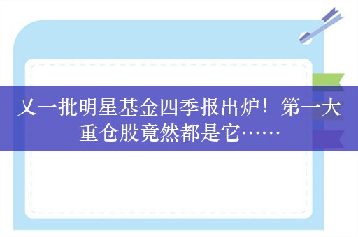 又一批明星基金四季报出炉！第一大重仓股竟然都是它……