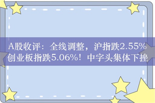 A股收评：全线调整，沪指跌2.55%创业板指跌5.06%！中字头集体下挫，成交1.57万亿，超4800股下跌；机构解读