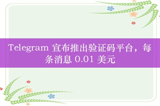 Telegram 宣布推出验证码平台，每条消息 0.01 美元