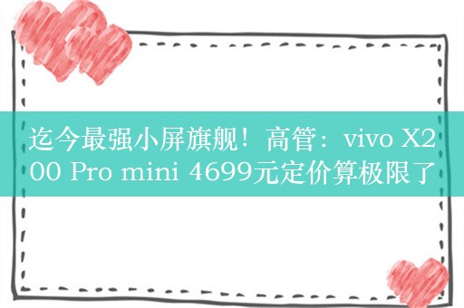 迄今最强小屏旗舰！高管：vivo X200 Pro mini 4699元定价算极限了