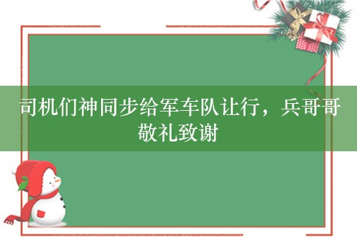 司机们神同步给军车队让行，兵哥哥敬礼致谢