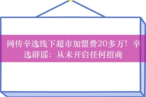 网传辛选线下超市加盟费20多万！辛选辟谣：从未开启任何招商