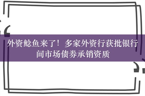 外资鲶鱼来了！多家外资行获批银行间市场债券承销资质