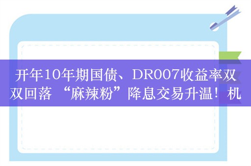 开年10年期国债、DR007收益率双双回落 “麻辣粉”降息交易升温！机构：1月15日是时间节点