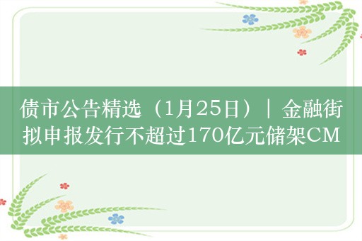 债市公告精选（1月25日）| 金融街拟申报发行不超过170亿元储架CMBS；正荣地产披露重组支持协议进展