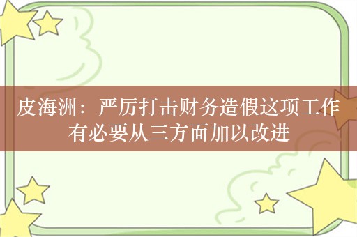 皮海洲：严厉打击财务造假这项工作有必要从三方面加以改进